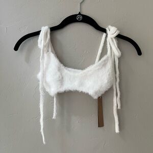 SKIMS FUZZY KNIT FAUX FUR SKIMPY BRALETTE IN MARBLE M
